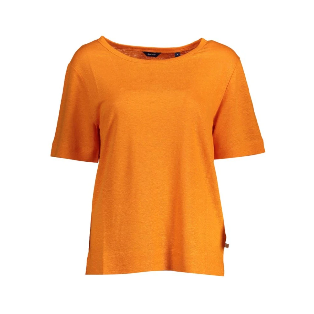 Gant Elegant Linen T-Shirt With Wide Neckline - Female - T-Shirts - Orange - S - Tops
