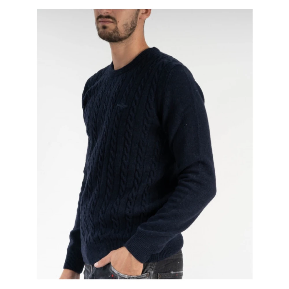 aeronautica militare Gebreide Ronde Hals Trui Blue Heren