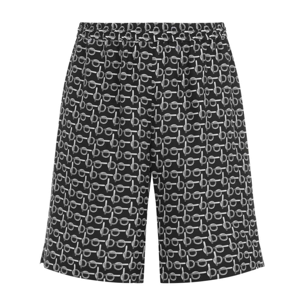 Burberry Zwarte Zijden Bedrukte Shorts Black Heren