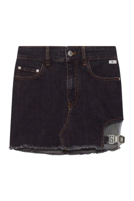 Minikjol i denim med metallogga