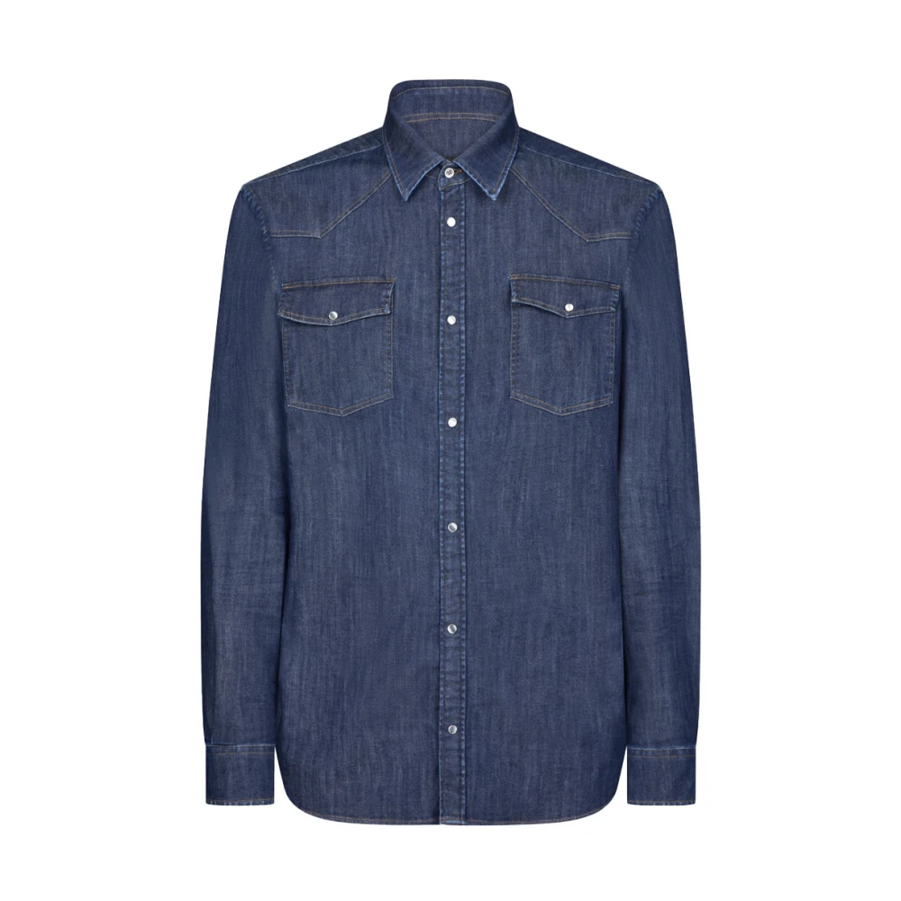 Dondup Slim Fit Western Shirt in Blauw Denim Blue Heren
