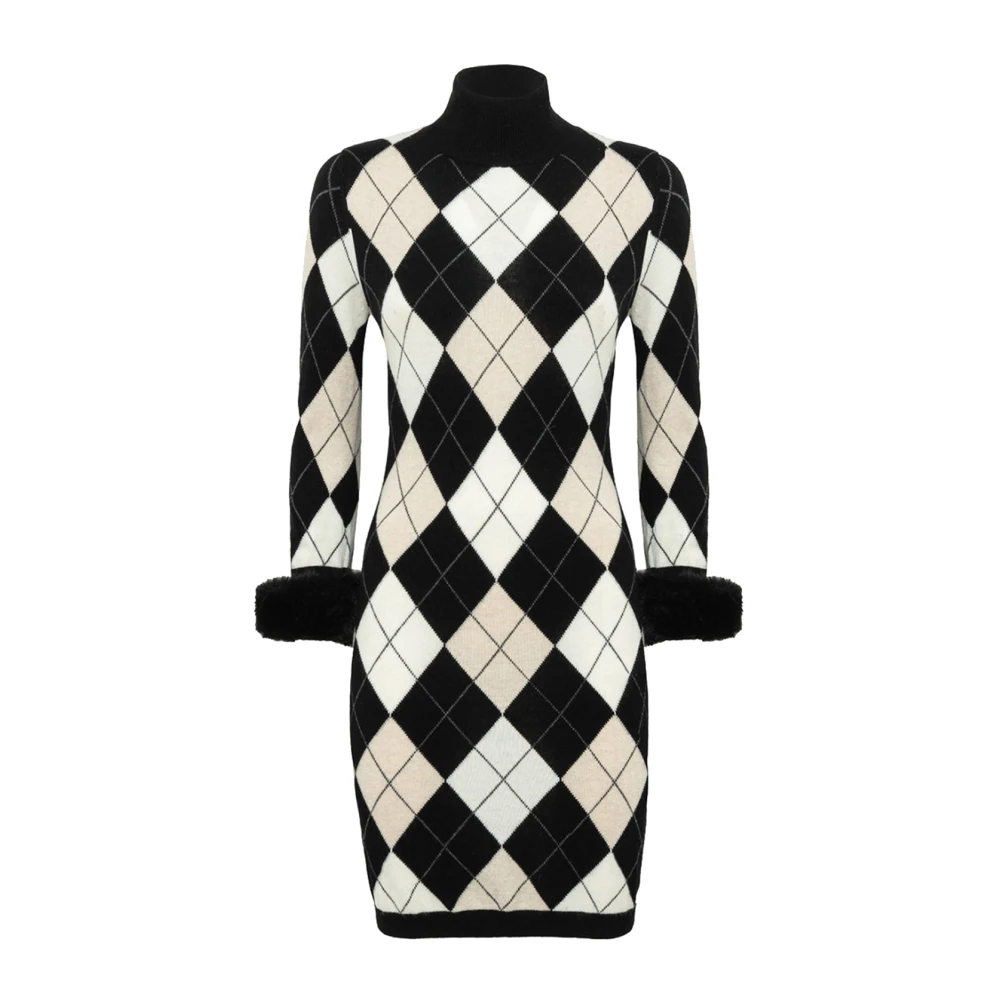 Blugirl Diamantpatroon Coltrui Jurk Black Dames