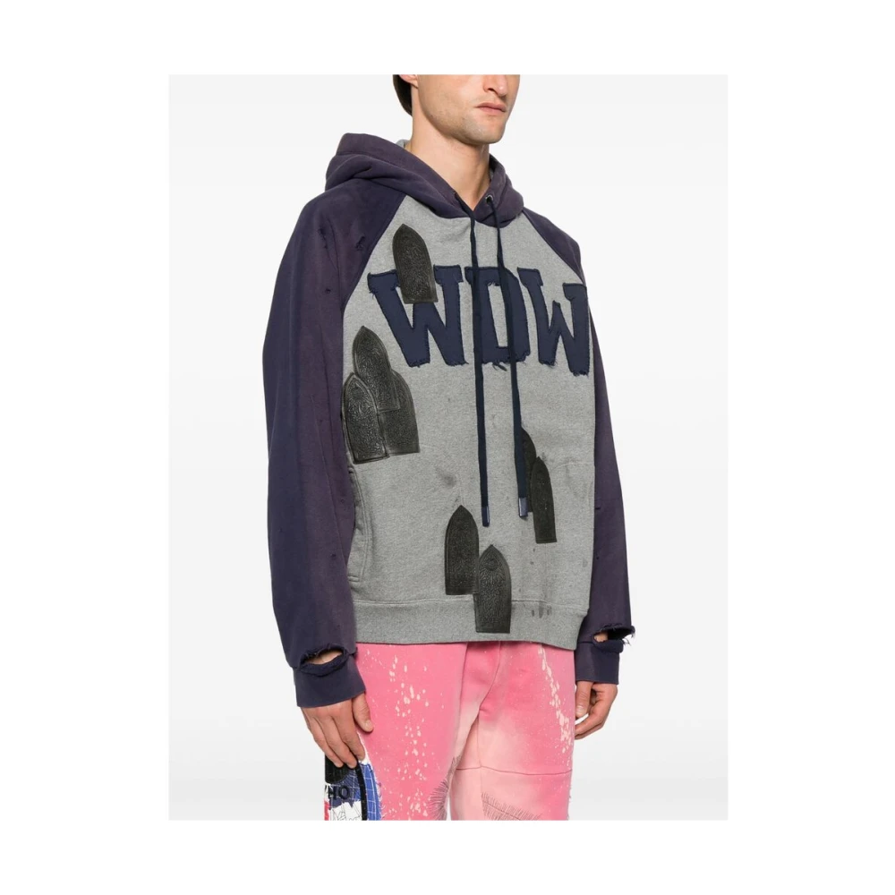 Who Decides War Gedistresseerde Katoenen Trui met Patchdetail Gray Heren