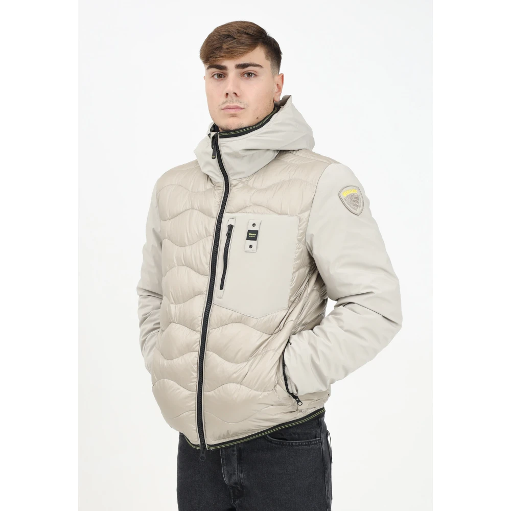 Blauer Beige Gewatteerde Jas Mannen Winter Beige Heren