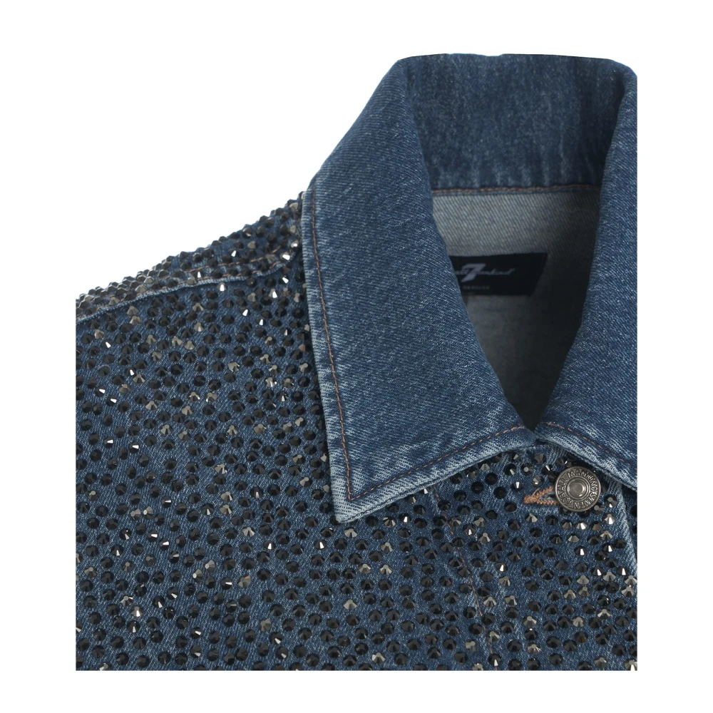 7 For All Mankind Blauwe Truckerjas met Strass Accenten Blue Dames