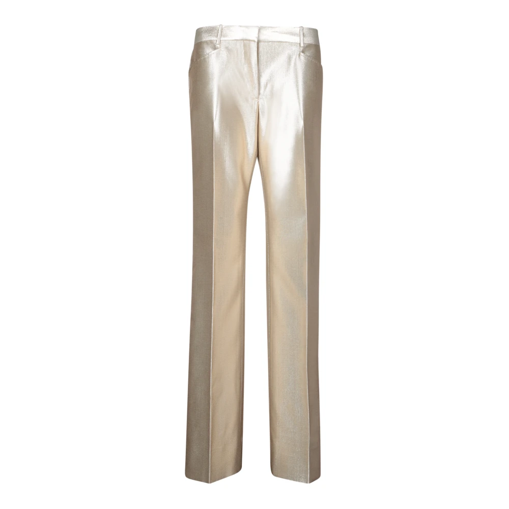 Tom Ford Women's Yellow Wide Trousers, M, Metallic Low Waist Trousers