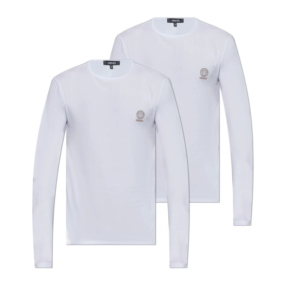 Versace Herr Vit Toppar L, Bomull, Tvåpack T-Shirts Med Logotyp