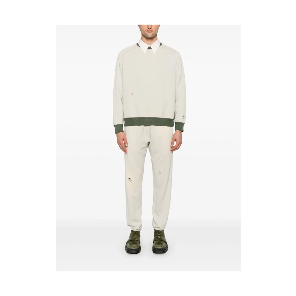 Needles Kleur-blok katoenen jersey broek Beige Heren