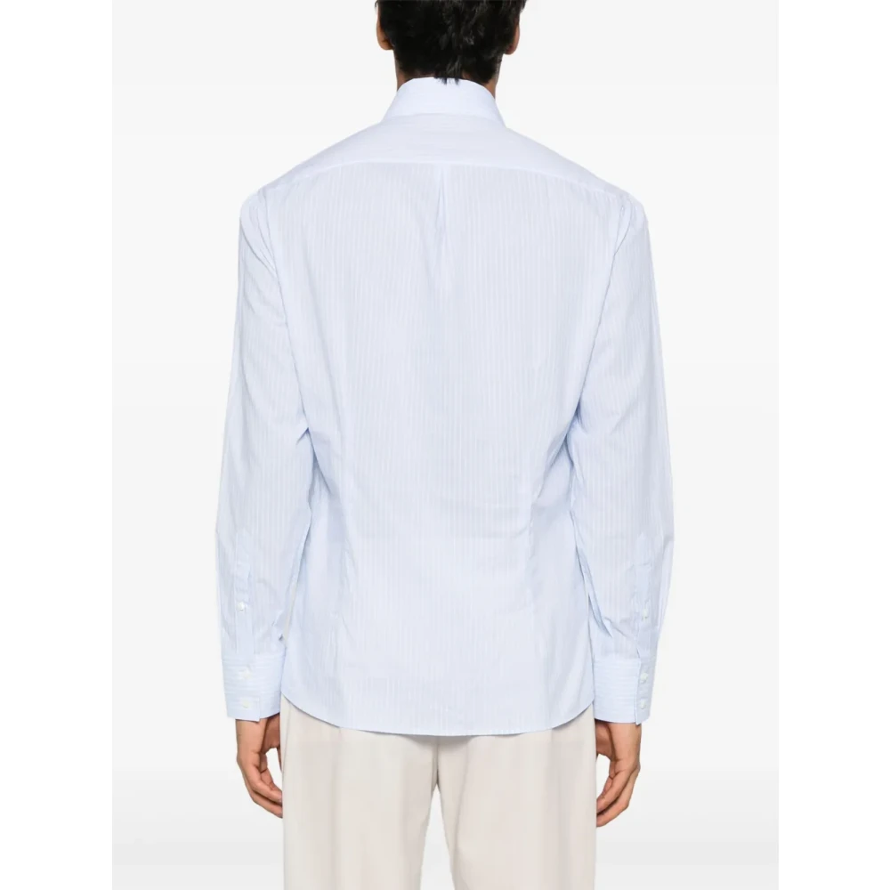 BRUNELLO CUCINELLI Gestreept Bedrukt Shirt Lichtblauw Blue Heren