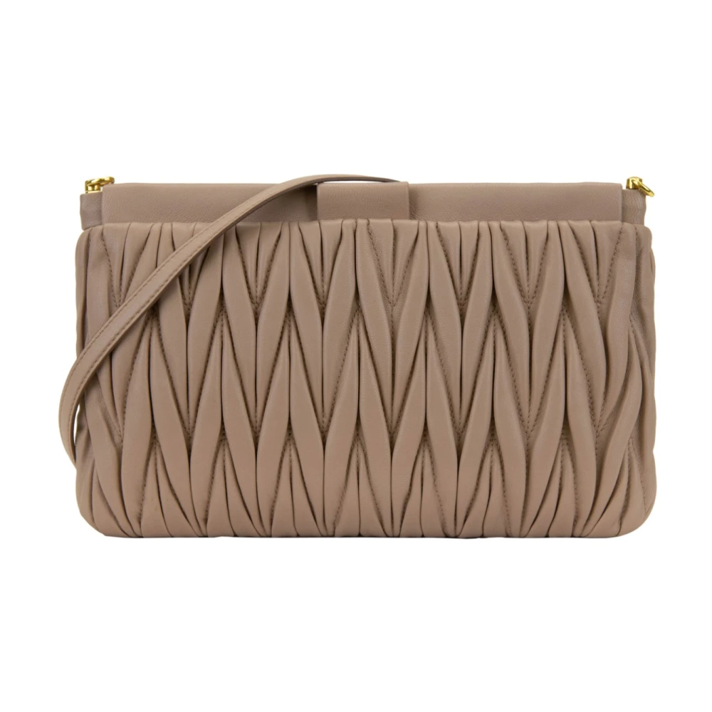 Miu Leren Schoudertas Magnetische Knoop Beige Dames