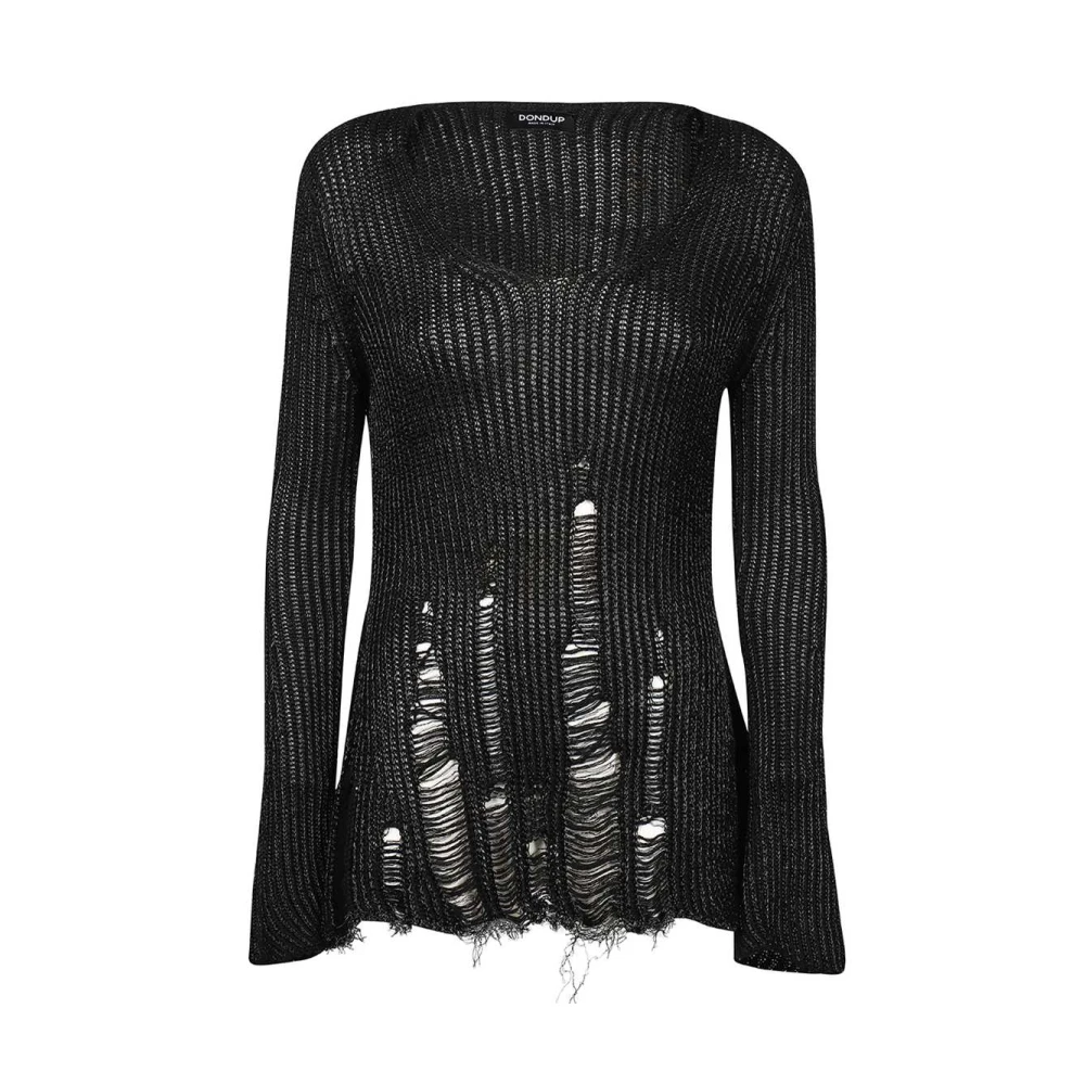 Dondup V-hals trui met distressed details Black Dames