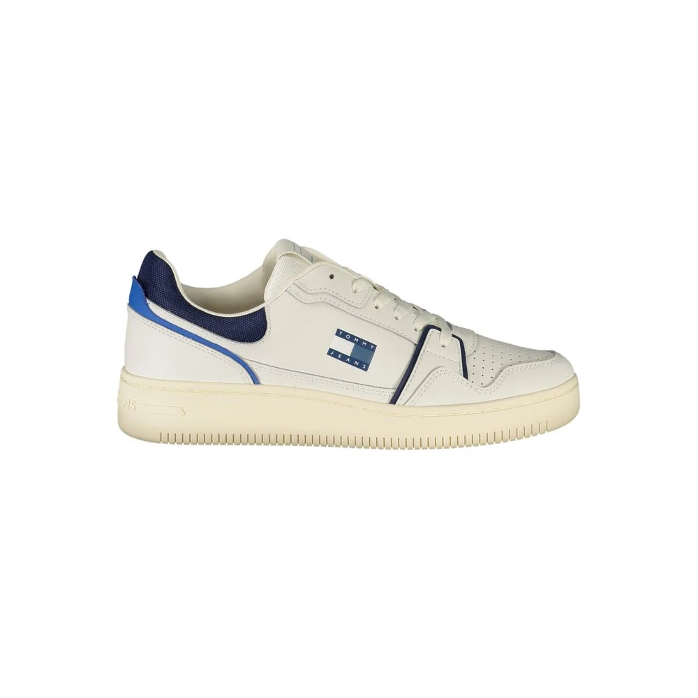 Tommy Hilfiger Men's White Sneakers, 7 Uk, Leather Sneaker With Blue Accents