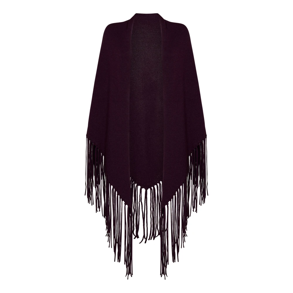 Malo Paarse Cashmere Cape met Franjezoom Purple Dames