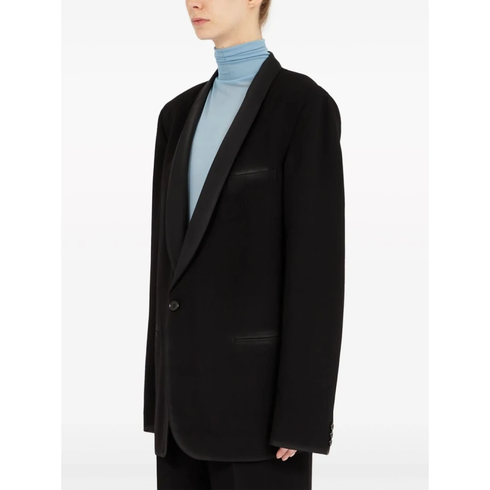 Maison Margiela Zwarte Wollen Jas met Handtekeninglogo Black Dames