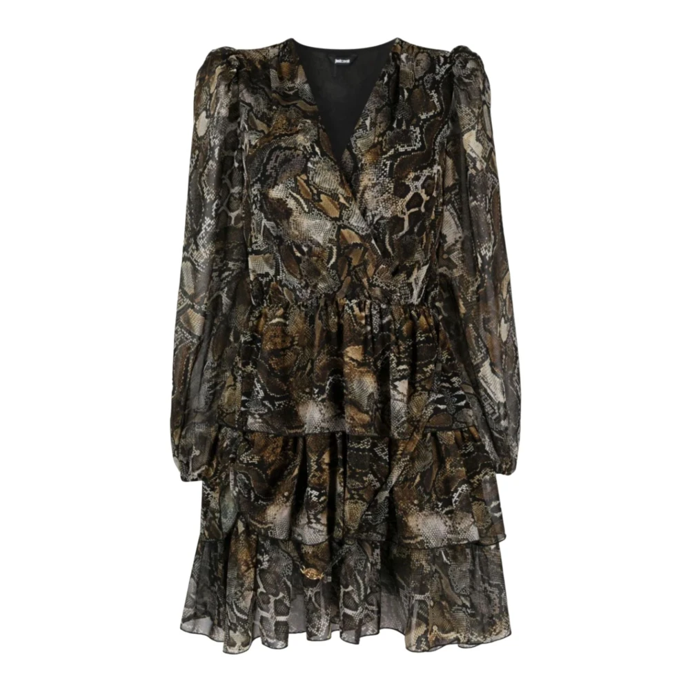 Just Cavalli Multicolor Georgette Python Print Damklänning