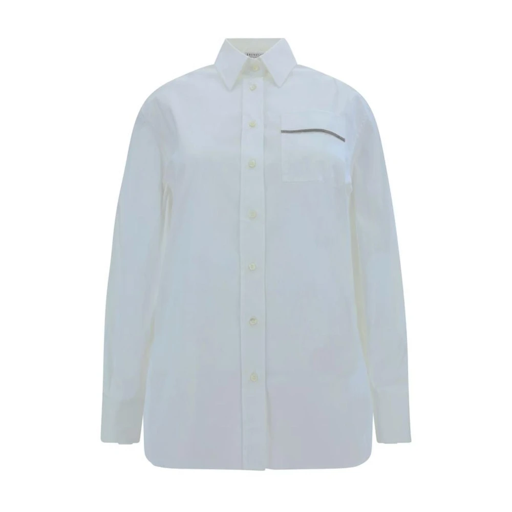 BRUNELLO CUCINELLI Monochrome Katoenen Overhemd met Juweeldetail White Dames