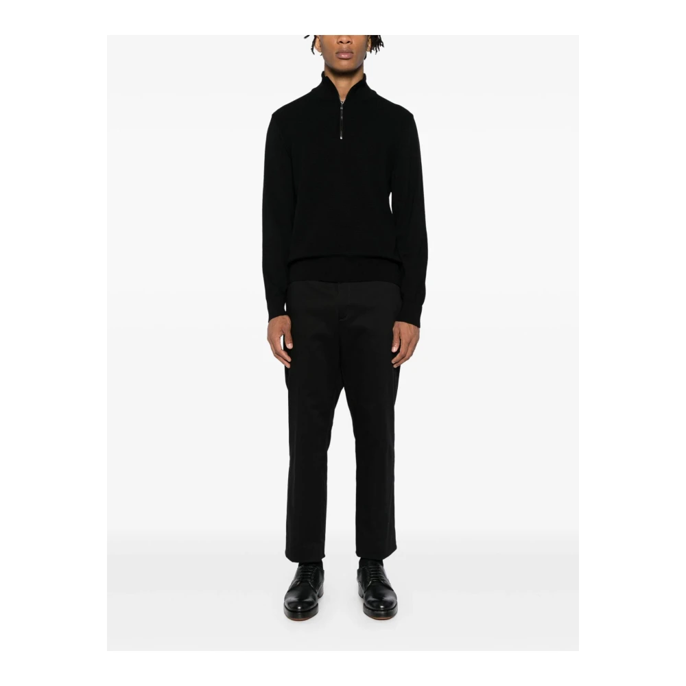 Boss Zwarte Wol Halve Rits Trui Black Heren