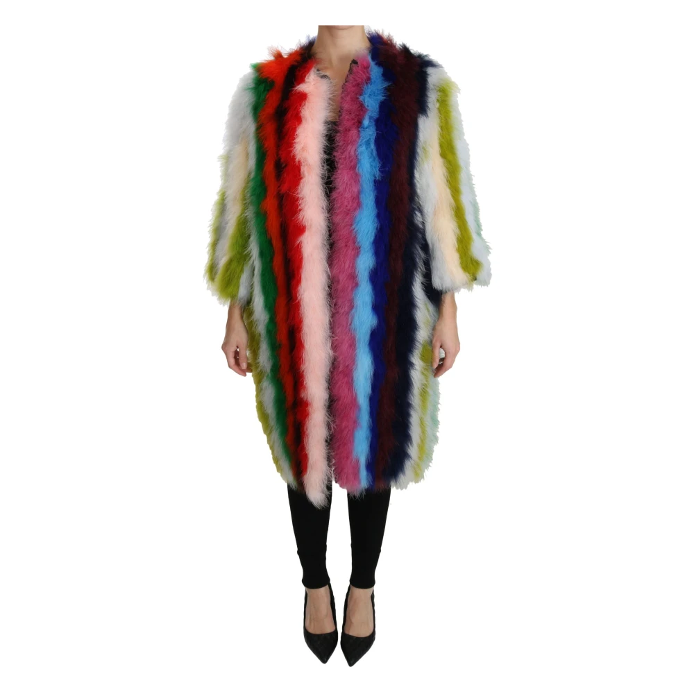 Dolce & Gabbana Women's Elegant Multicolor Feather Long Coat