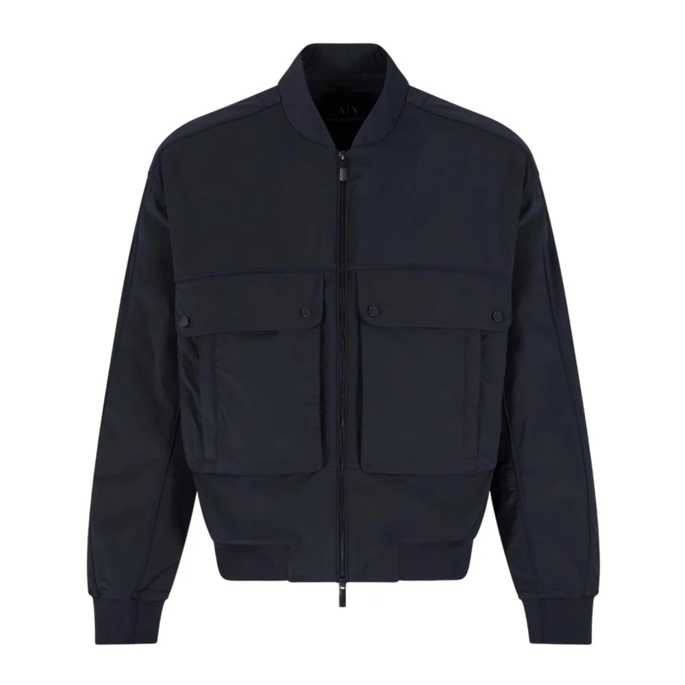Armani Exchange Men's Blue Bomber Jackets, Xl, Stretch Fabric Bomber Jacket With Zip