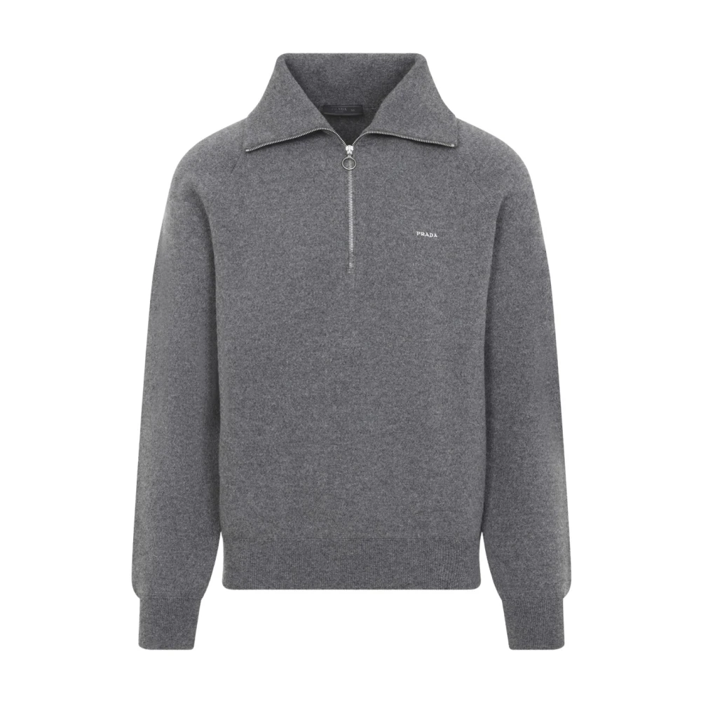 Prada Knit Polo - Male - Zip-Throughs - Gray - L - Sweatshirts & Hoodies