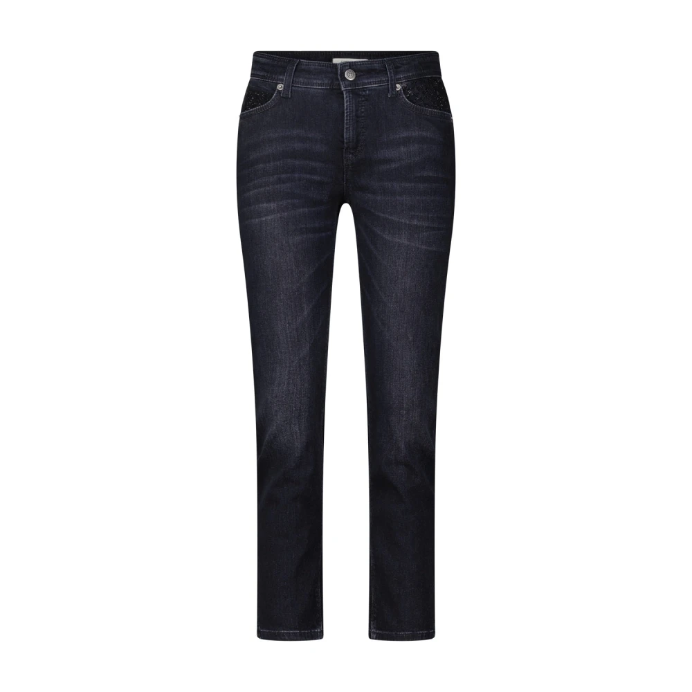 Cambio Straight Cut Jeans med Strassstenar Blue, Dam