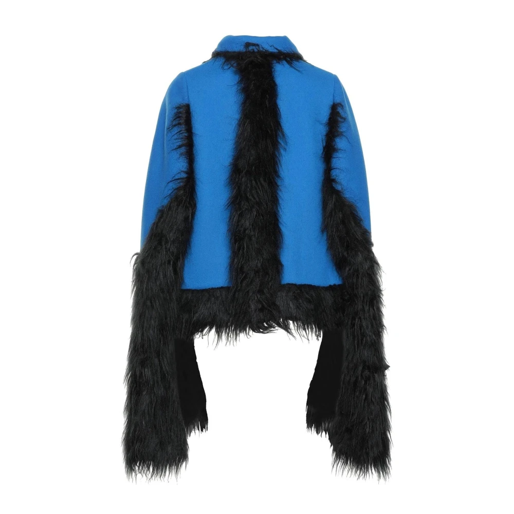 Maison Margiela Faux Fur Trimmed Cape Jacket Blue Dames