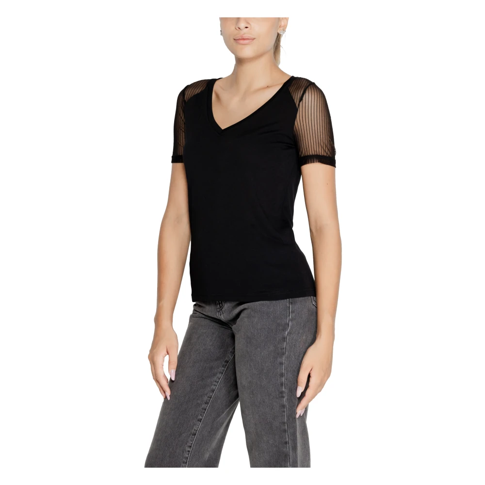 Jacqueline de Yong Gestreepte Mesh Top Herfst Winter Collectie Black Dames