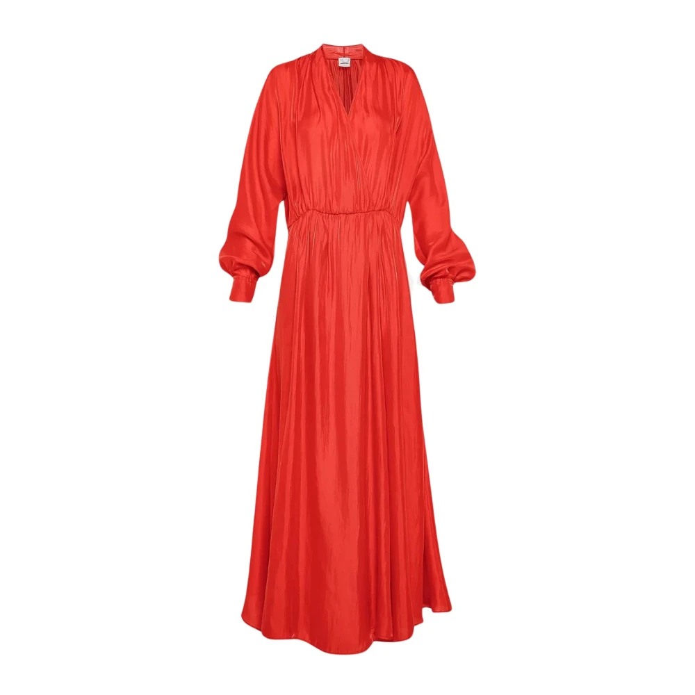 Forte Forte Lång klänning i siden med Vringning, elastisk midja och slits fram Red, Dam