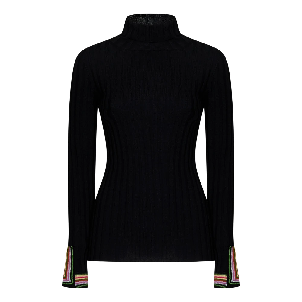 ETRO Zwart Geometrisch Geribbeld Wollen Turtleneck Sweatshirt Black Dames