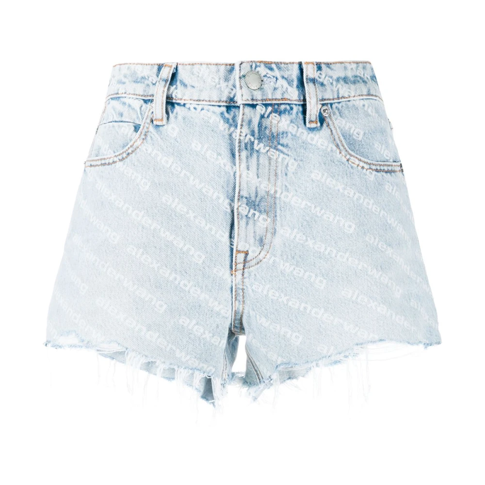Alexander Wang Women's Blue Denim Shorts, W25, Light Denim Shorts With Frayed Hem