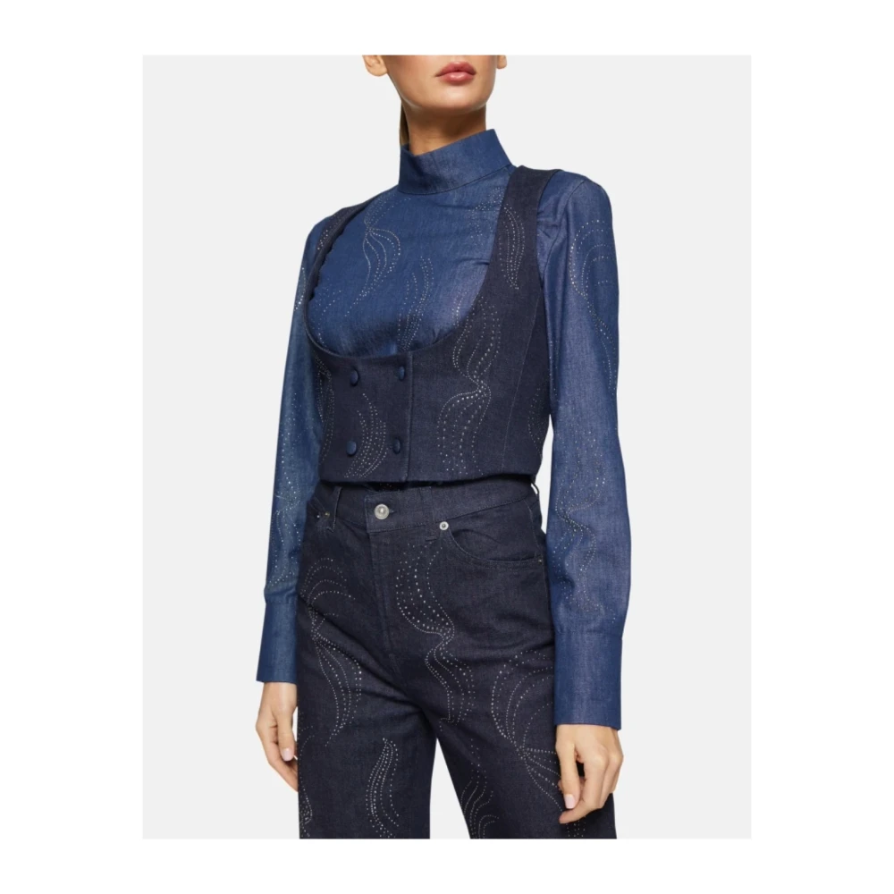 Dondup Dubbelbreasted denim stretch vest Blue Dames