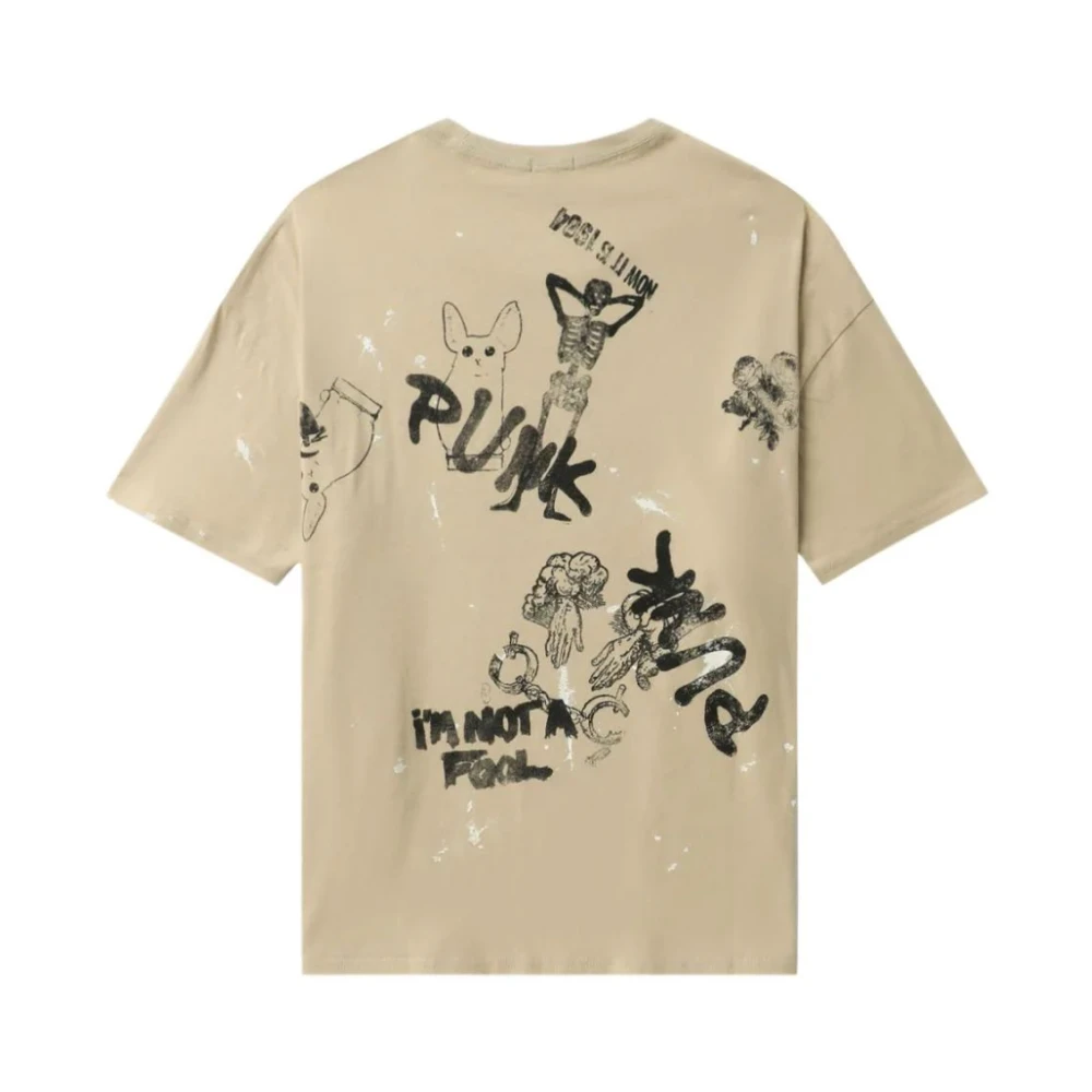 R13 Khaki Paint Splatter Stamp Relaxed T-shirt Brown Dames