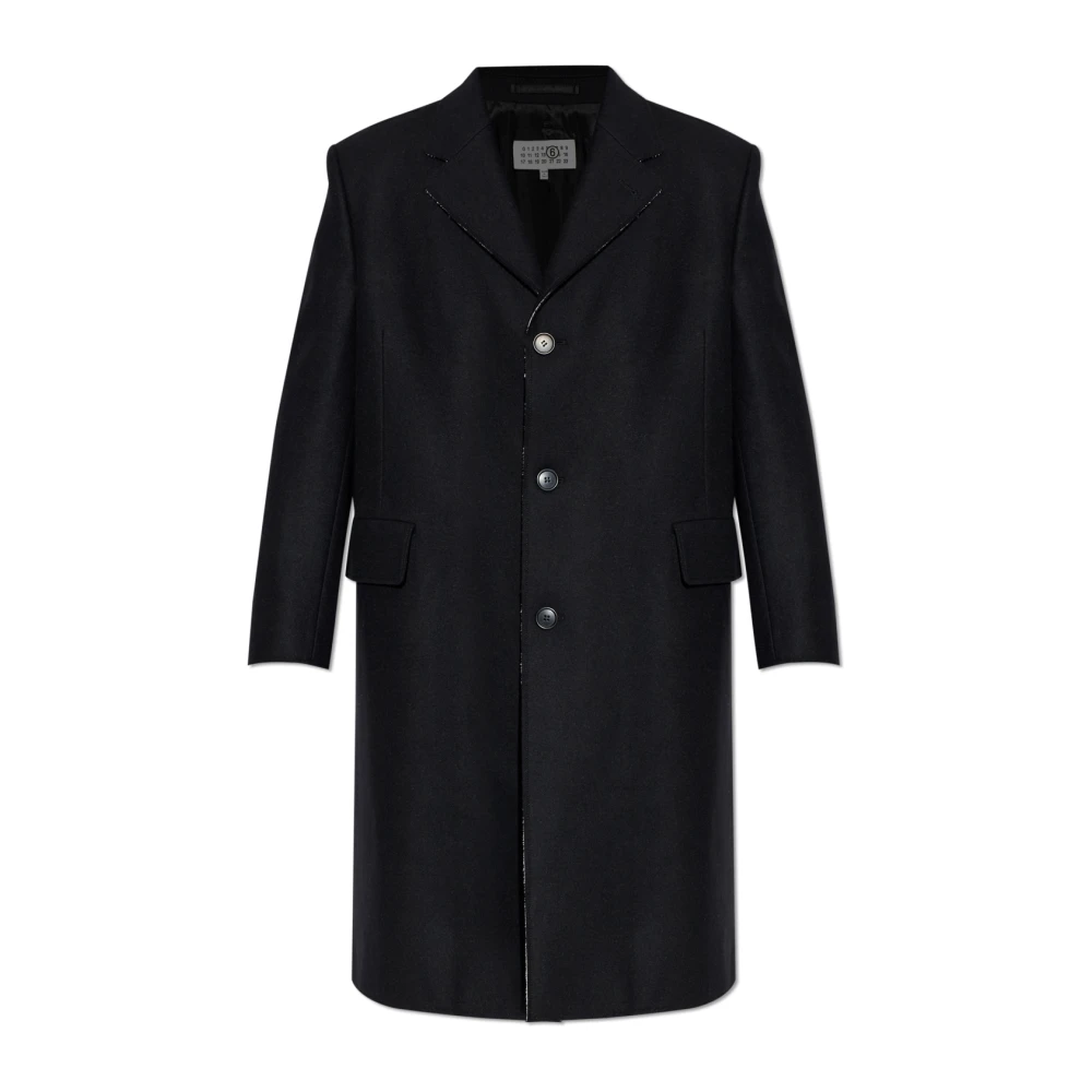 Mm6 Maison Margiela Mannelijk Zwart Jassen Heren, L, Wol, Woljas Met Rafelafwerking