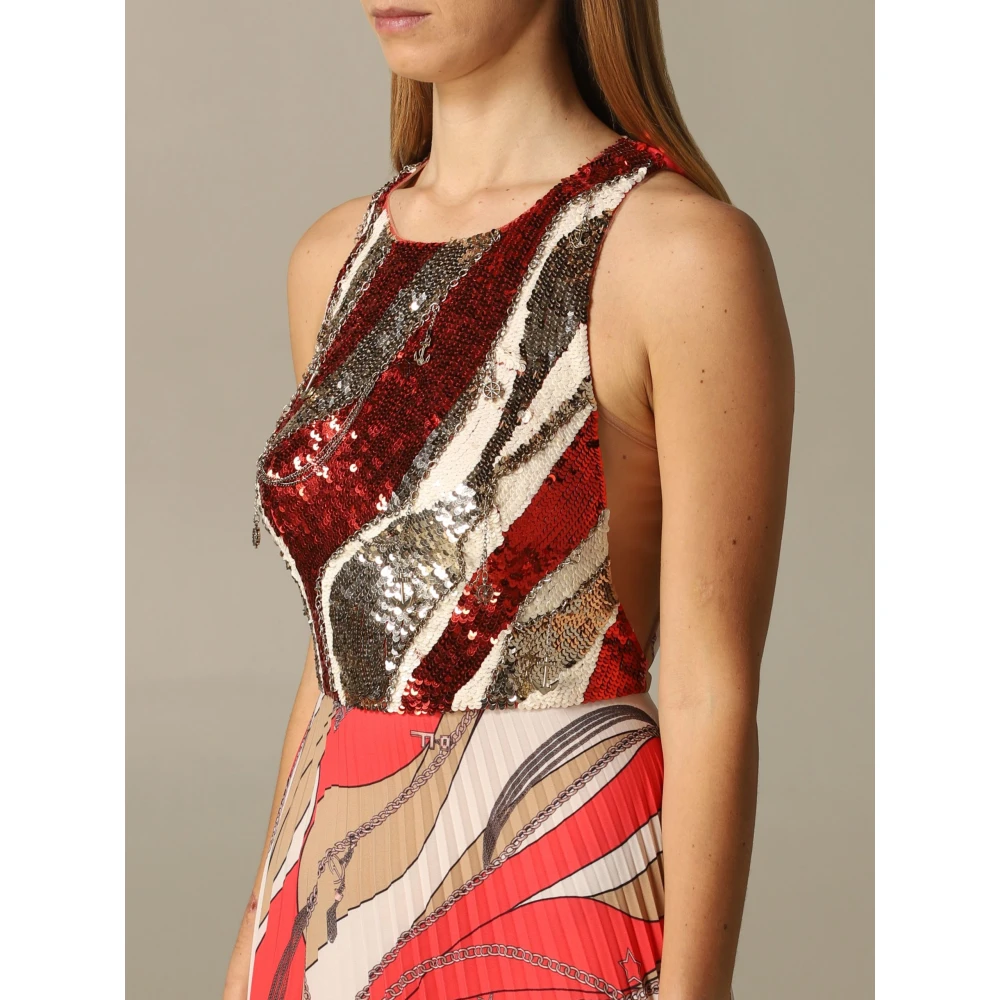 Elisabetta Franchi Pailletten Geplooide Lange Jurk Ab17702E2-V84 Multicolor Dames