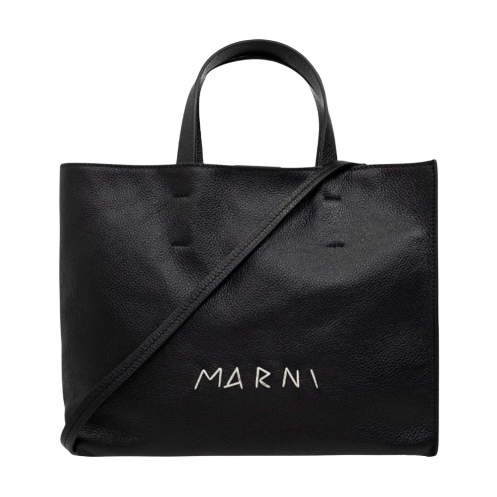 Marni Zwarte Leren Geëmbosseerde Schoudertas Black Dames