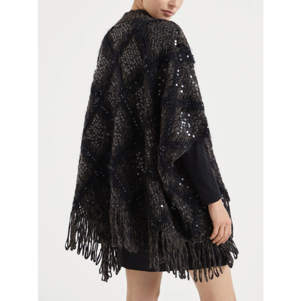 BRUNELLO CUCINELLI Zwarte Gehaakte Gebreide Cape Sweater Black Dames