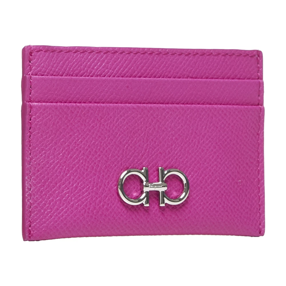 Salvatore Ferragamo Gancini Roze Leren Kaarthouder Pink Dames