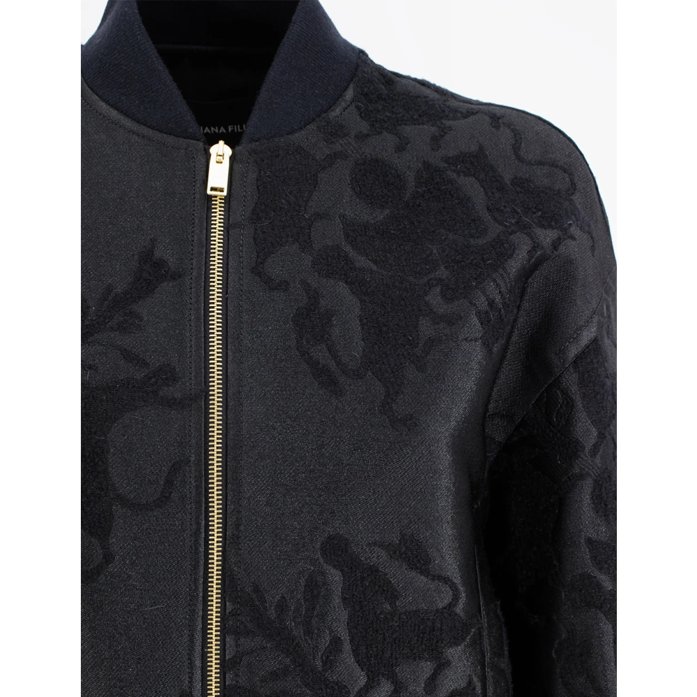 Fabiana Filippi Stijlvolle Bomberjack met Jacquard Boucl Stof Black Dames