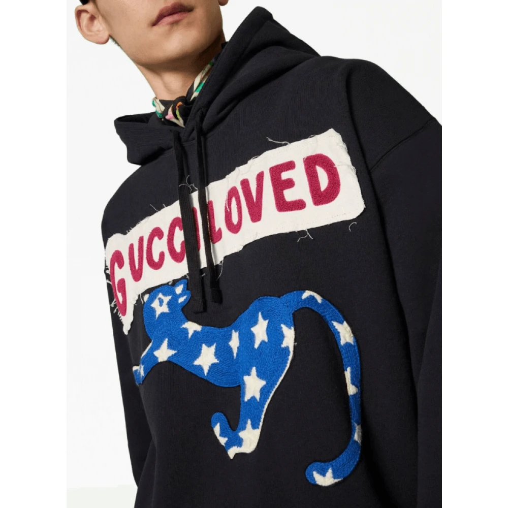 Gucci logo-print geborduurde hoodie Black Dames