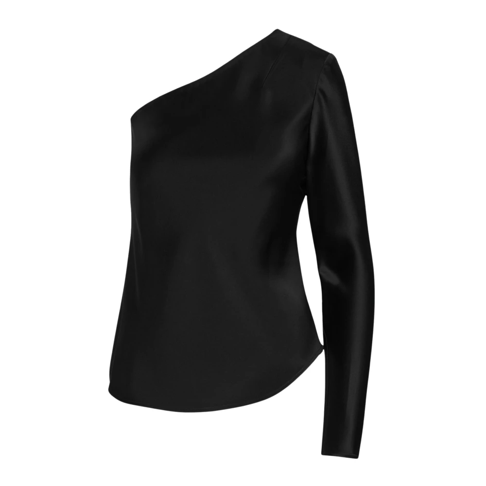 Ralph Lauren Zwarte satijnen blouse Slim Fit Black Dames