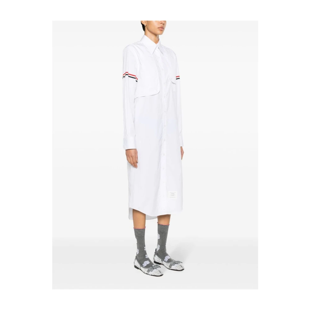 Thom Browne Witte Katoenen Jurk met RWB Streep White Dames
