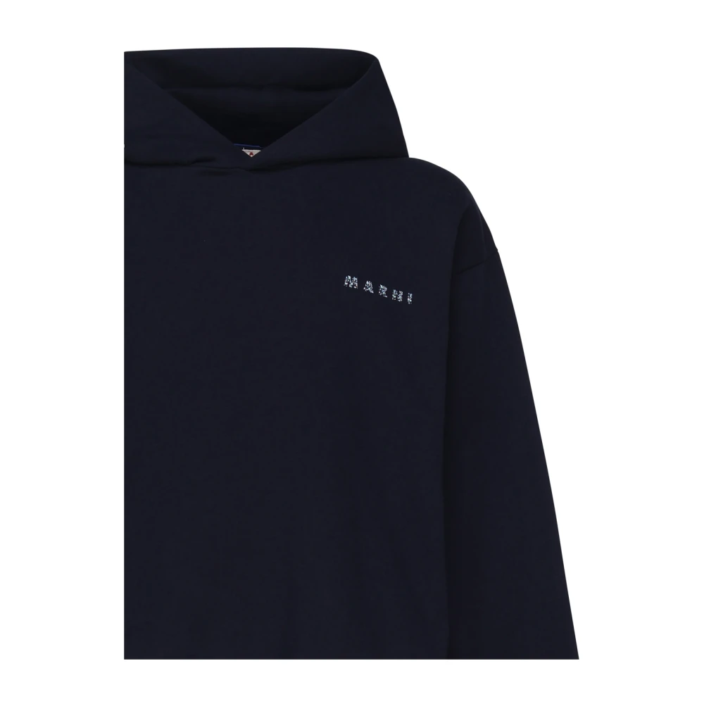Marni Zwarte Katoenen Logosweatshirt Elastische Manchetten Blue Heren