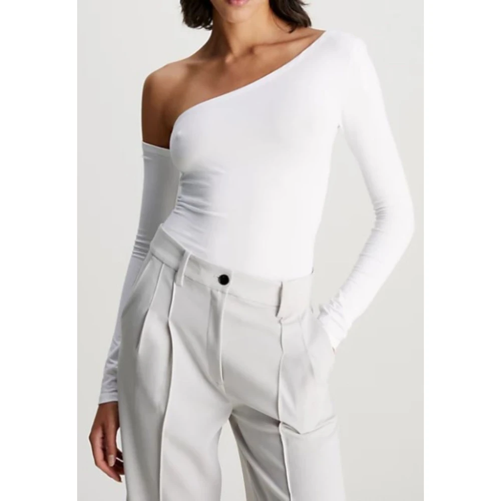 Calvin Klein Modal Off Shoulder Longsleeve Top White Dames