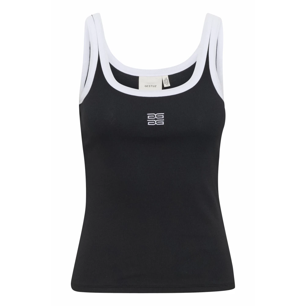 Gestuz Black Contrast Logo Slim Fit Top - Female - Sleeveless Tops - 2XS - Tops