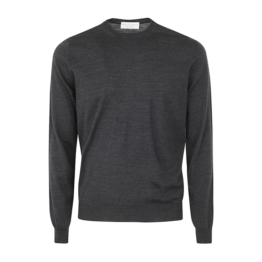 Filippo De Laurentiis Antraciet Merino Crew Neck Sweater Black Heren