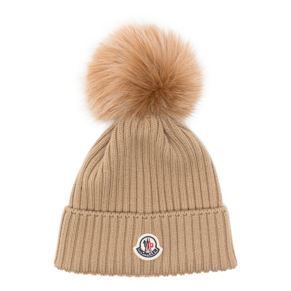 Moncler Barn Beanie Mössa Brun Ribbad Design Brown, Flicka