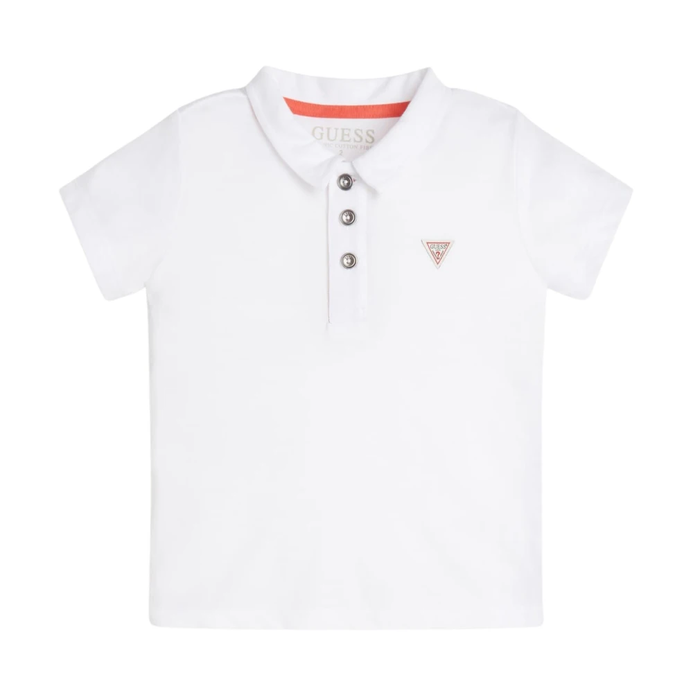Guess Unisex Kids White Cotton Polo With Triangle Logo - Kids Short Sleeve T-Shirts - 2 Y- Kids
