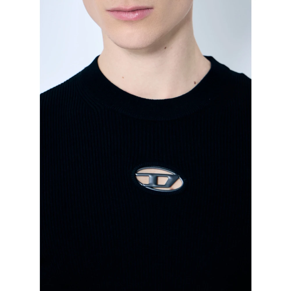 Diesel Ronde Ribtrui met D Plaque Black Heren