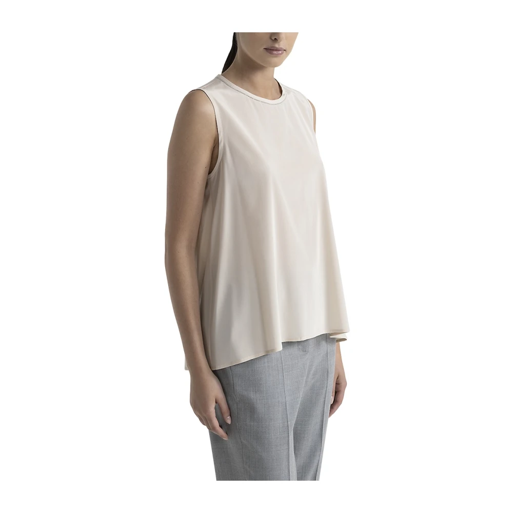 PESERICO Zijden crêpe de chine ronde hals top Beige Dames