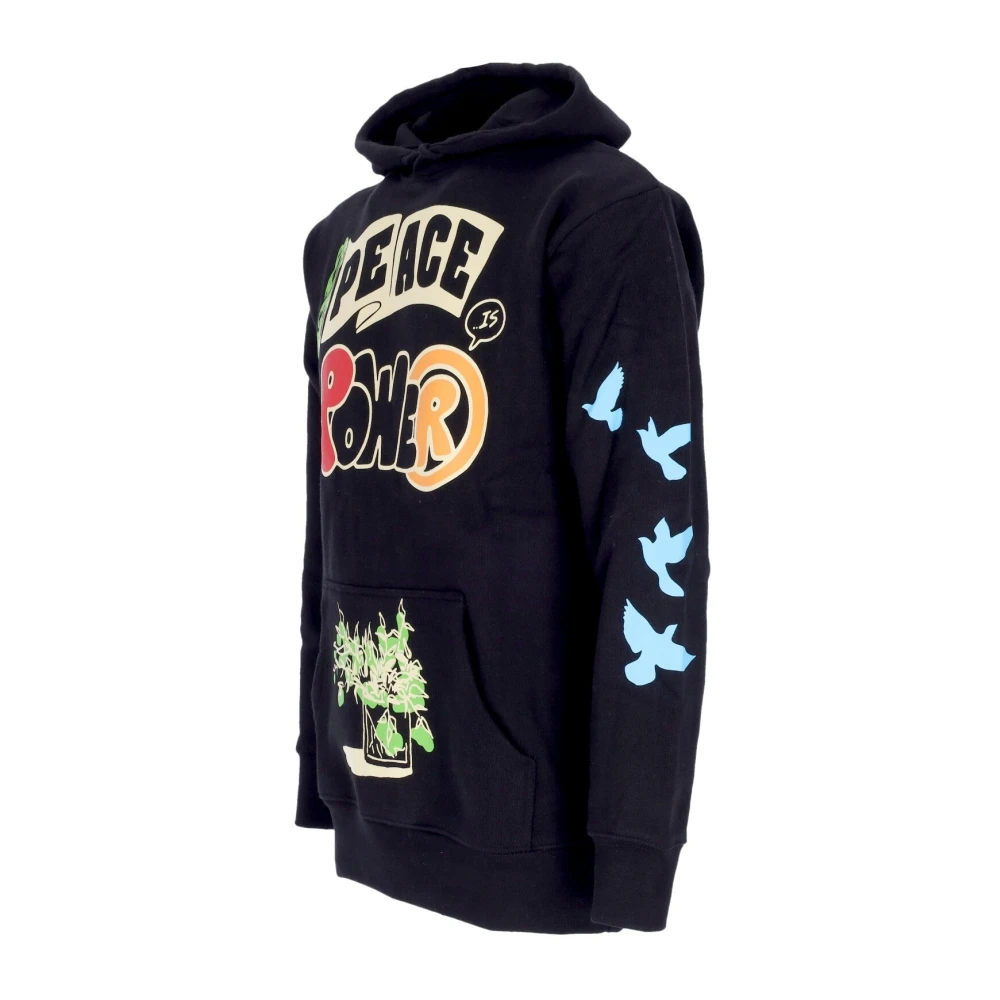 Market Zwarte hoodie met Peace and Power print Black Heren
